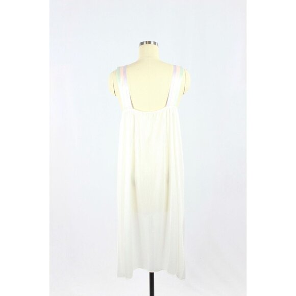 Vintage Unbranded White Satin Pastel Striped Negligee Nightgown Gown, One Size - Picture 3 of 10